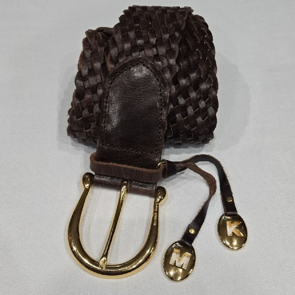 Equestrian Brown Braided‎ Leather Belt Horseshoe Buckle Size L Rodeo